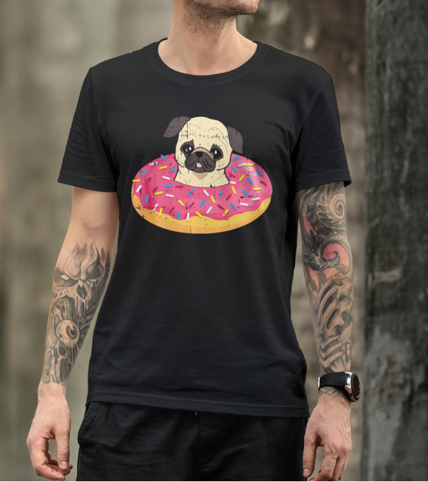 Pug Dog In Colorful Sprinkle Doughnut Floatie Pet Donut Cute T-Shirt