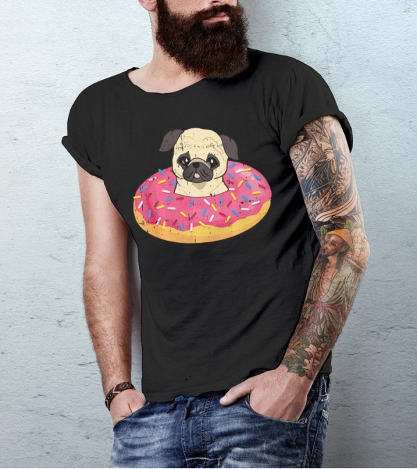 Pug Dog In Colorful Sprinkle Doughnut Floatie Pet Donut Cute T-Shirt