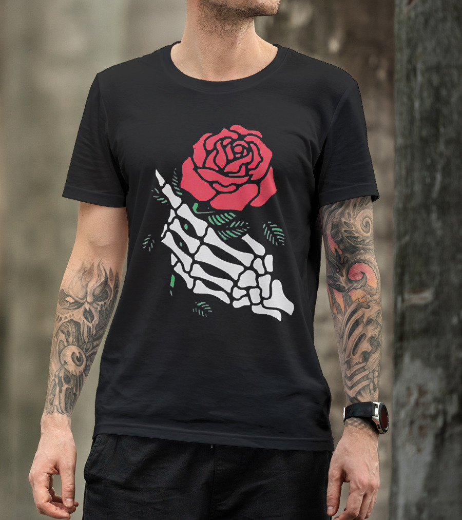 Rose White Skeleton Hand Holding Red Rose T-Shirt
