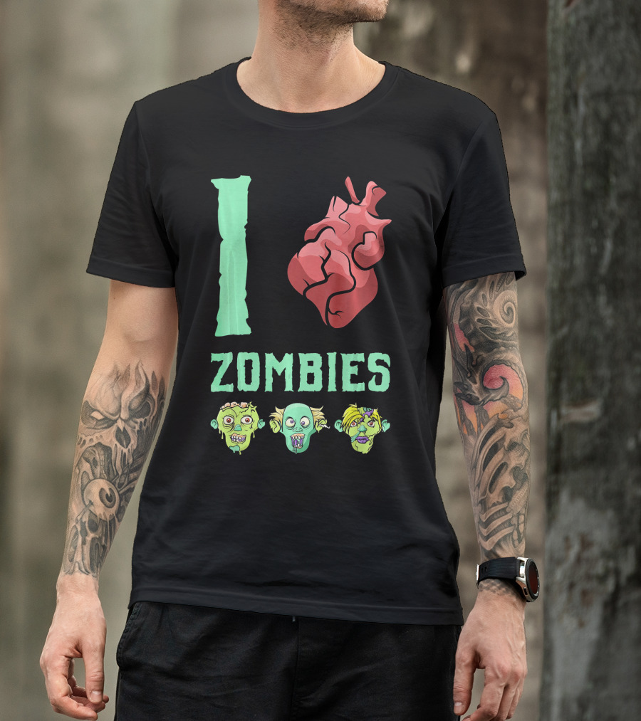 I Love Zombies Heart With Zombie Faces T-Shirt