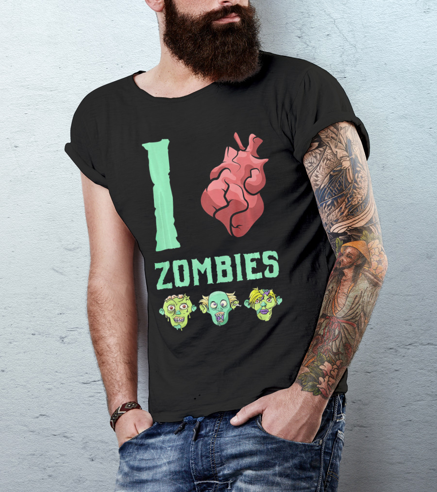 I Love Zombies Heart With Zombie Faces T-Shirt