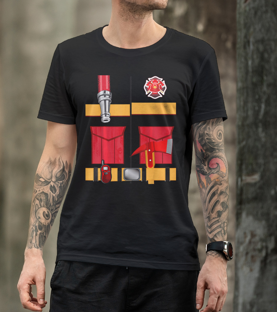 Firefighter Tools Axe Hose Crest Radio Uniform T-Shirt