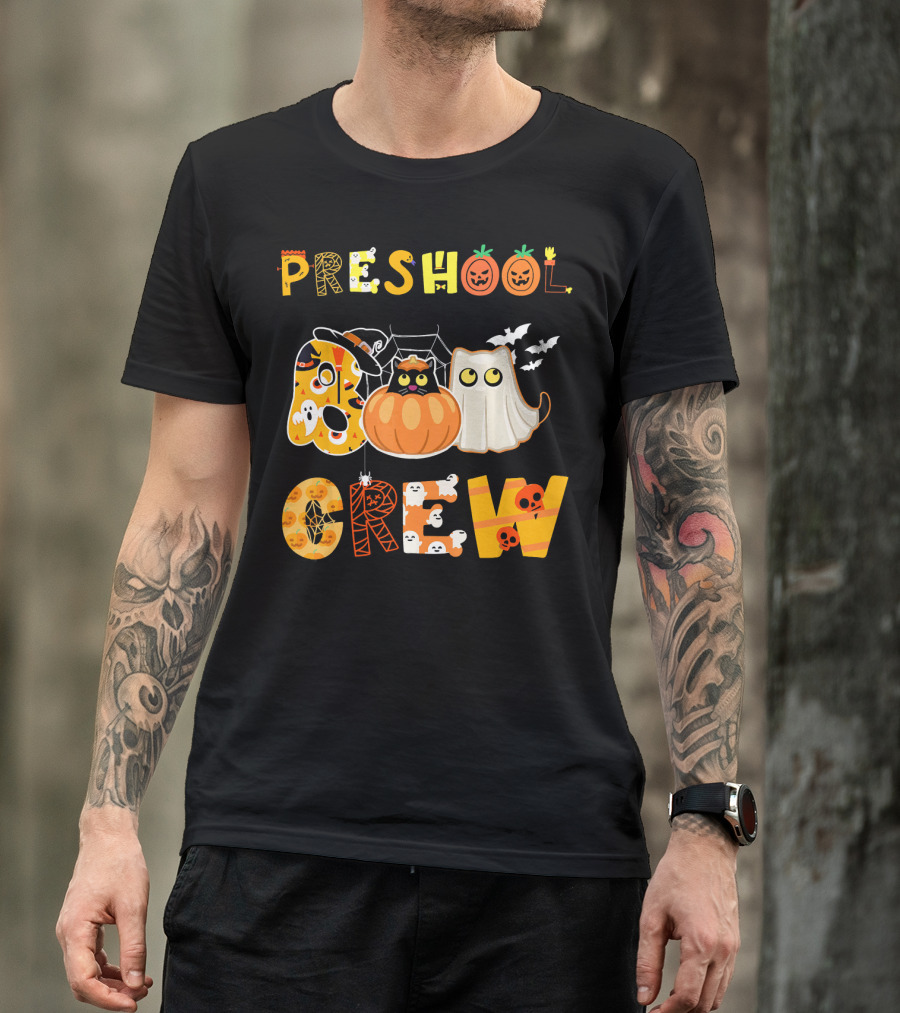 Preschool Halloween Crew Preschool Teacher Ghost Pumpkin Bat T-Shirt