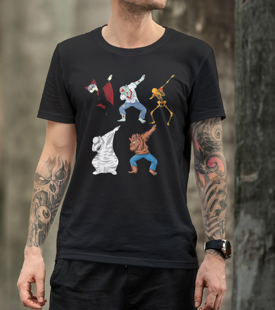 Halloween Monster Mash Dab Dance Party Featuring Vampire Zombie Skeleton Ghost Werewolf T-Shirt