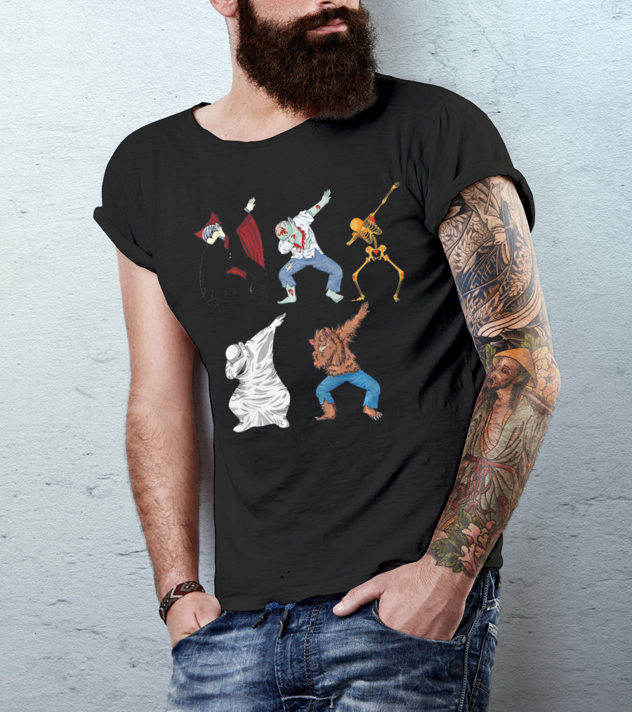 Halloween Monster Mash Dab Dance Party Featuring Vampire Zombie Skeleton Ghost Werewolf T-Shirt