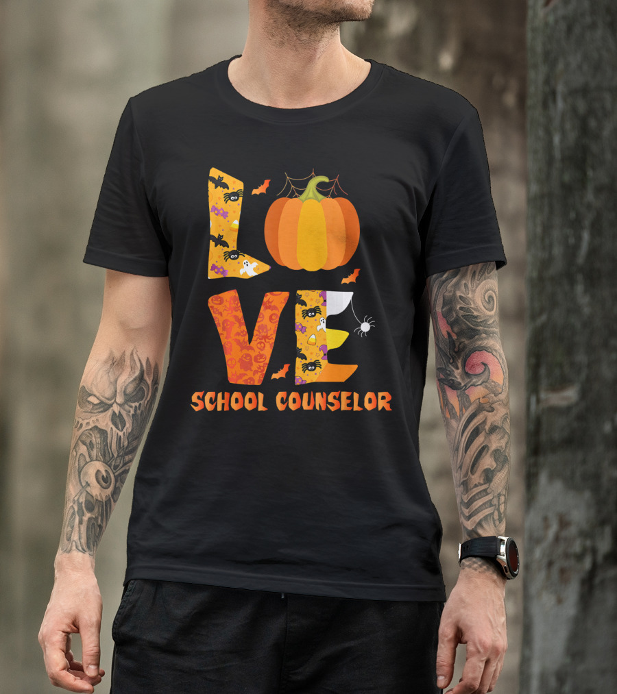Halloween Love School Counselor Pumpkin Ghost Spider T-Shirt