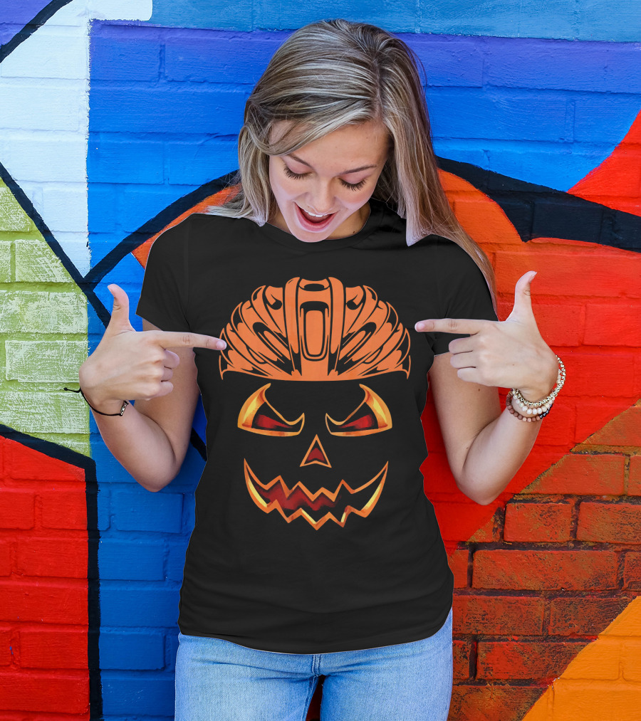 Bicycle Helmet Jack O Lantern Pumpkin Face T-Shirt
