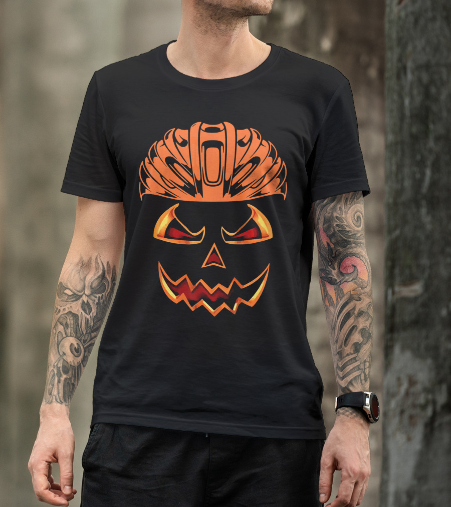 Bicycle Helmet Jack O Lantern Pumpkin Face T-Shirt