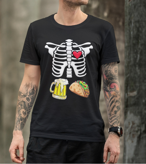 Skeleton Ribcage Heart Tacos Beer Pregnancy Novelty T-Shirt