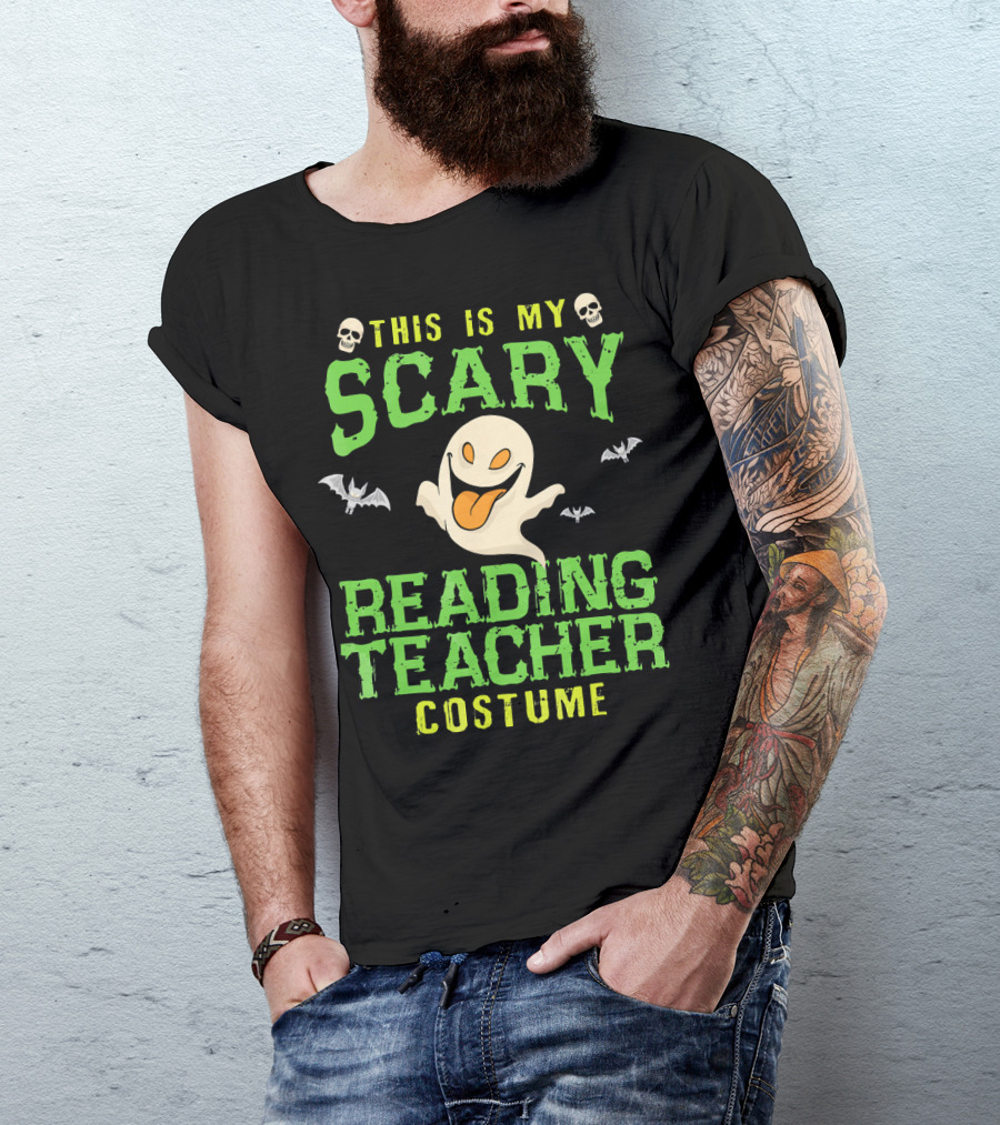 This Is My Scary Reading Teacher Costume Ghost Skulls Bats T-Shirt