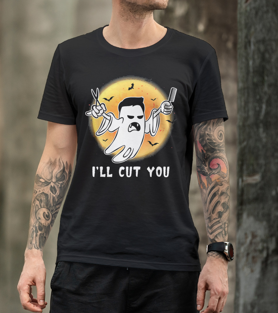 Funny Halloween Boo Ghost I'll Cut You Barber Ghost With Scissors And Comb T-Shirt