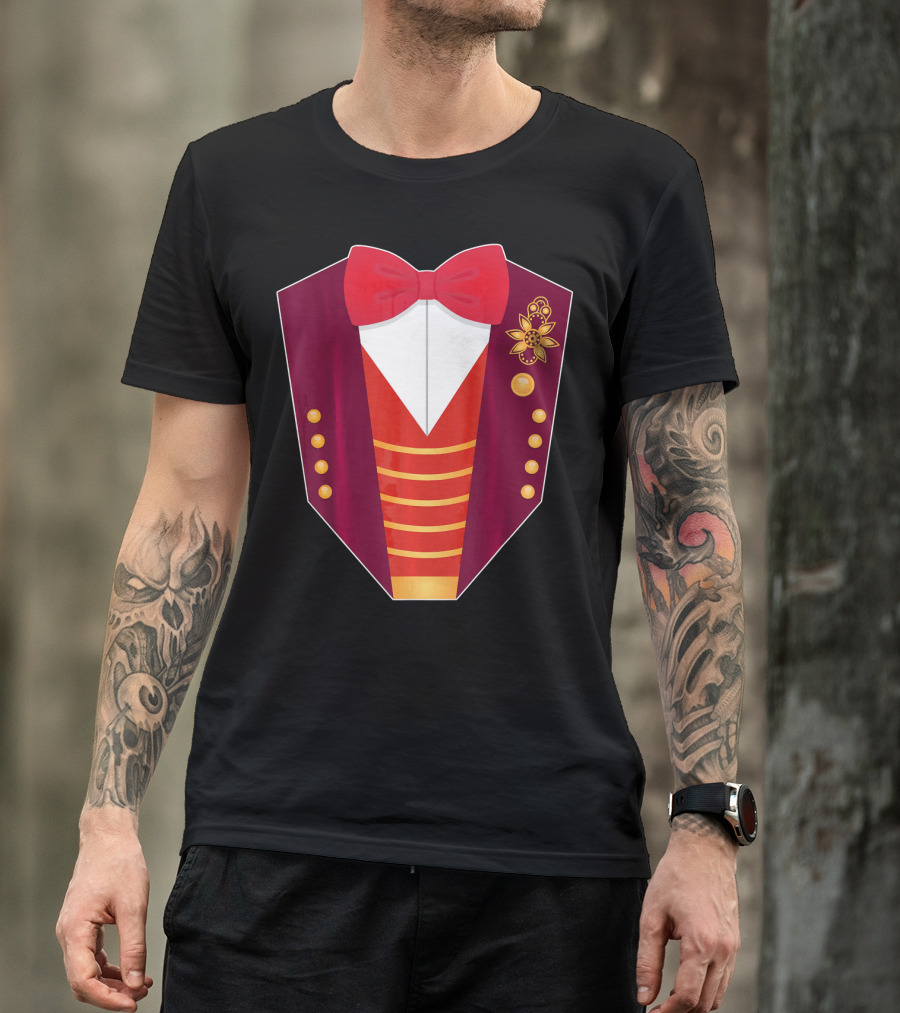 Circus Ringmaster Costume Hall Red Bowtie And Gold Button T-Shirt