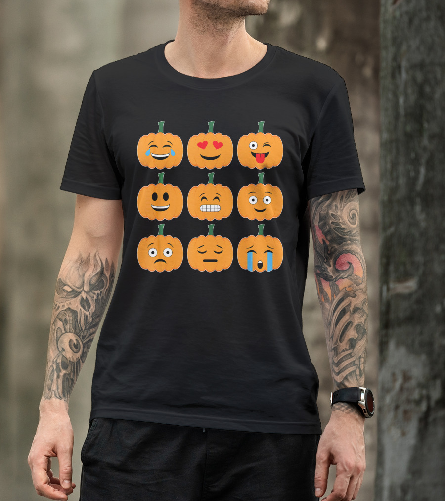 Pumpkin Emoji Collection Pumpkins Emotic Faces Halloween T-Shirt