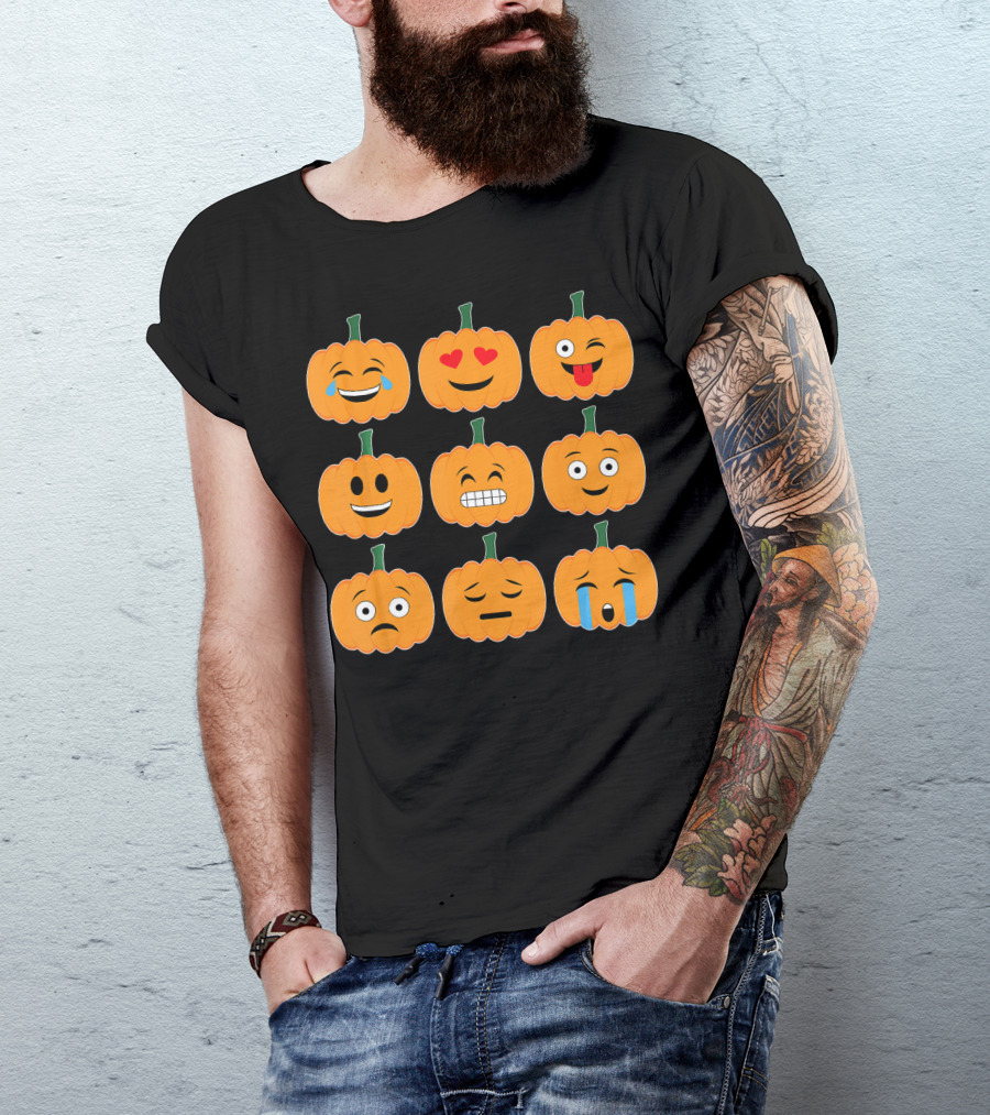 Pumpkin Emoji Collection Pumpkins Emotic Faces Halloween T-Shirt