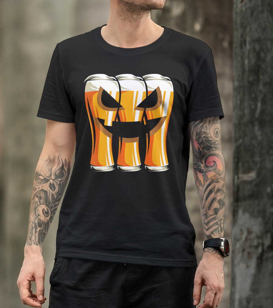 Halloween Pumpkin Beer Glasses Funny Drinking Scary T-Shirt