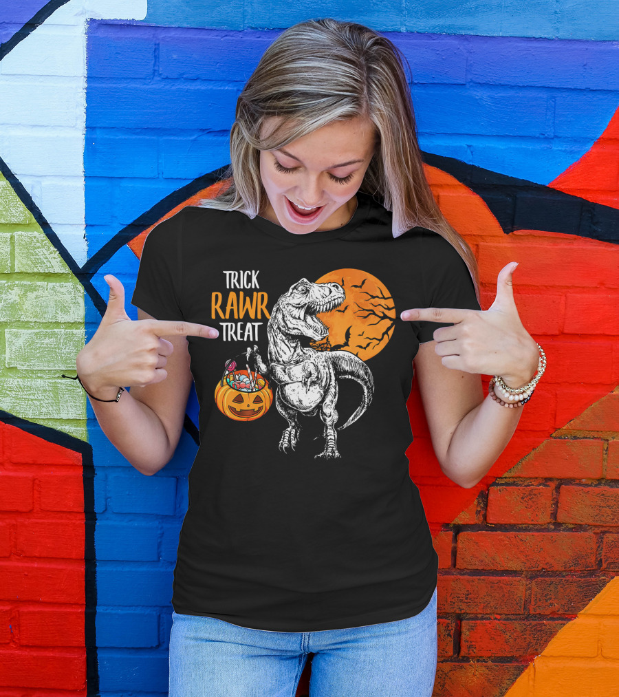 Trick Rawr Treat Dinosaur Rex Pumpkin Moon T-Shirt