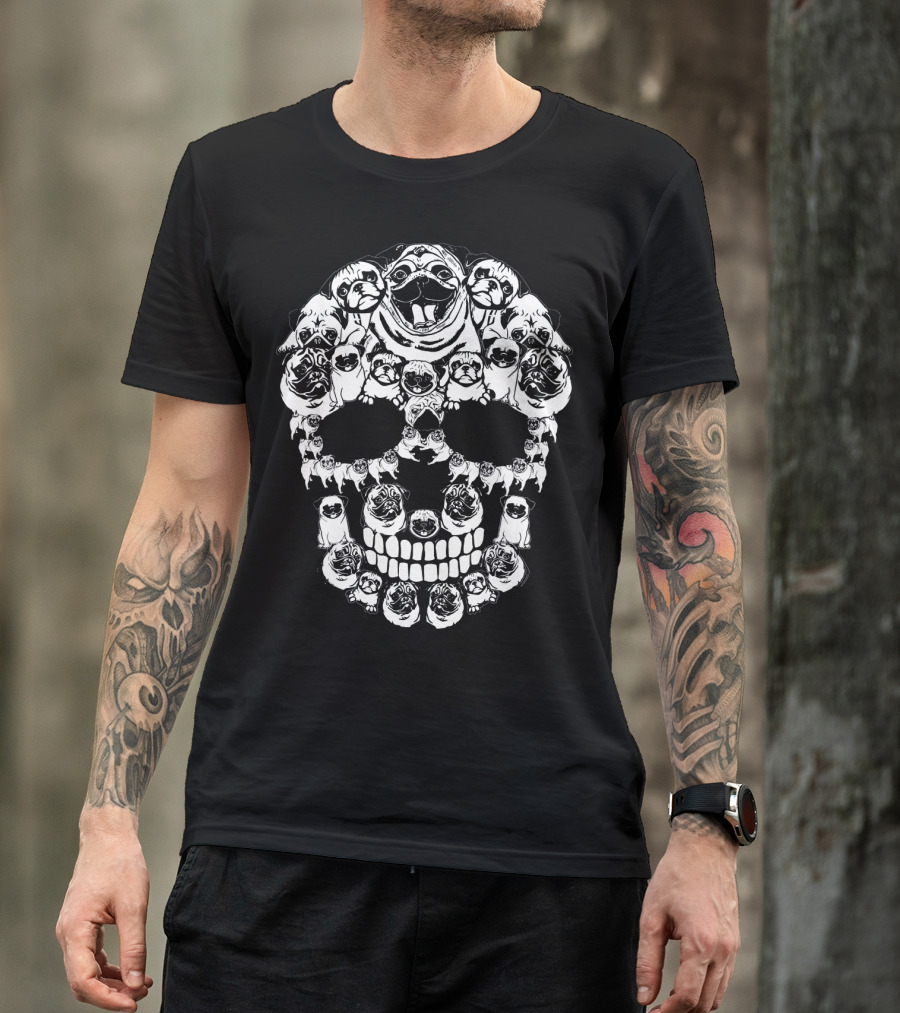 Pug Skull Made Of Dog Faces Halloween T-Shirt