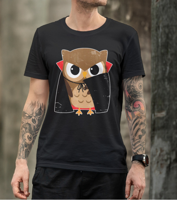 Halloween Owl Dressed As Dracula In Cape T-Shirt