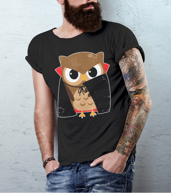 Halloween Owl Dressed As Dracula In Cape T-Shirt