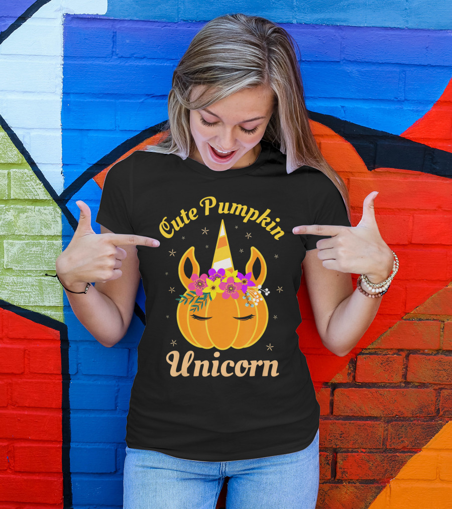 Cute Pumpkin Unicorn Kids Costume Trick Halloween Magic T-Shirt