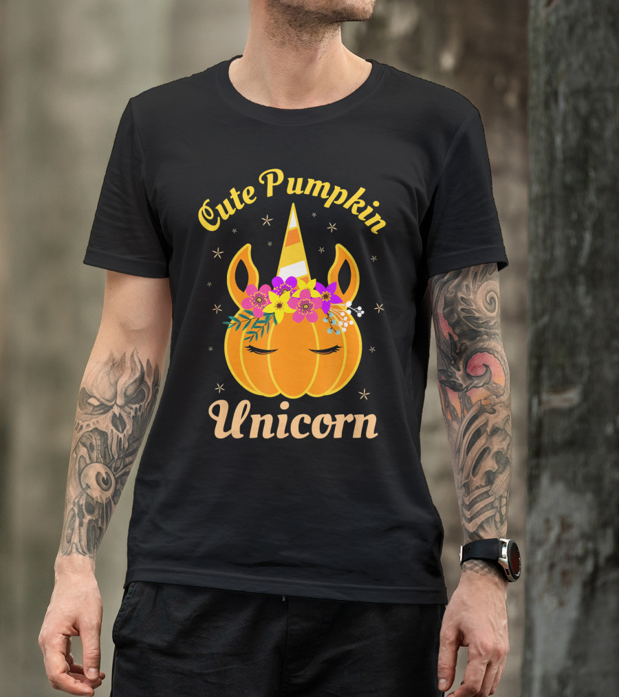 Cute Pumpkin Unicorn Kids Costume Trick Halloween Magic T-Shirt