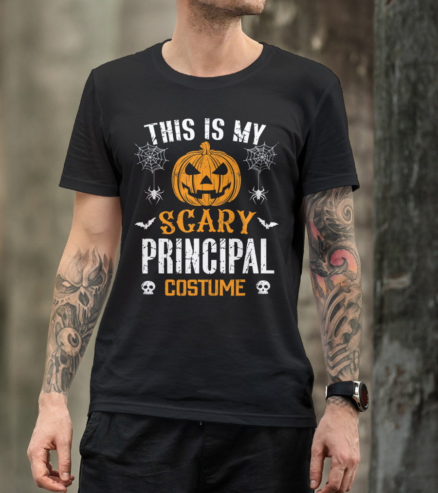 This Is My Scary Principal Costume Halloween Pumpkin Spiders Bats Skulls T-Shirt