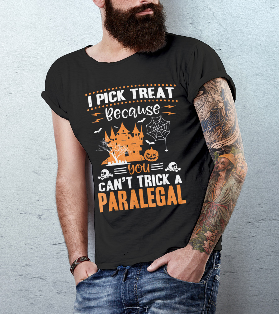 I Pick Treat Because You Can't Trick A Paralegal Halloween Castle Pumpkin Skulls T-Shirt