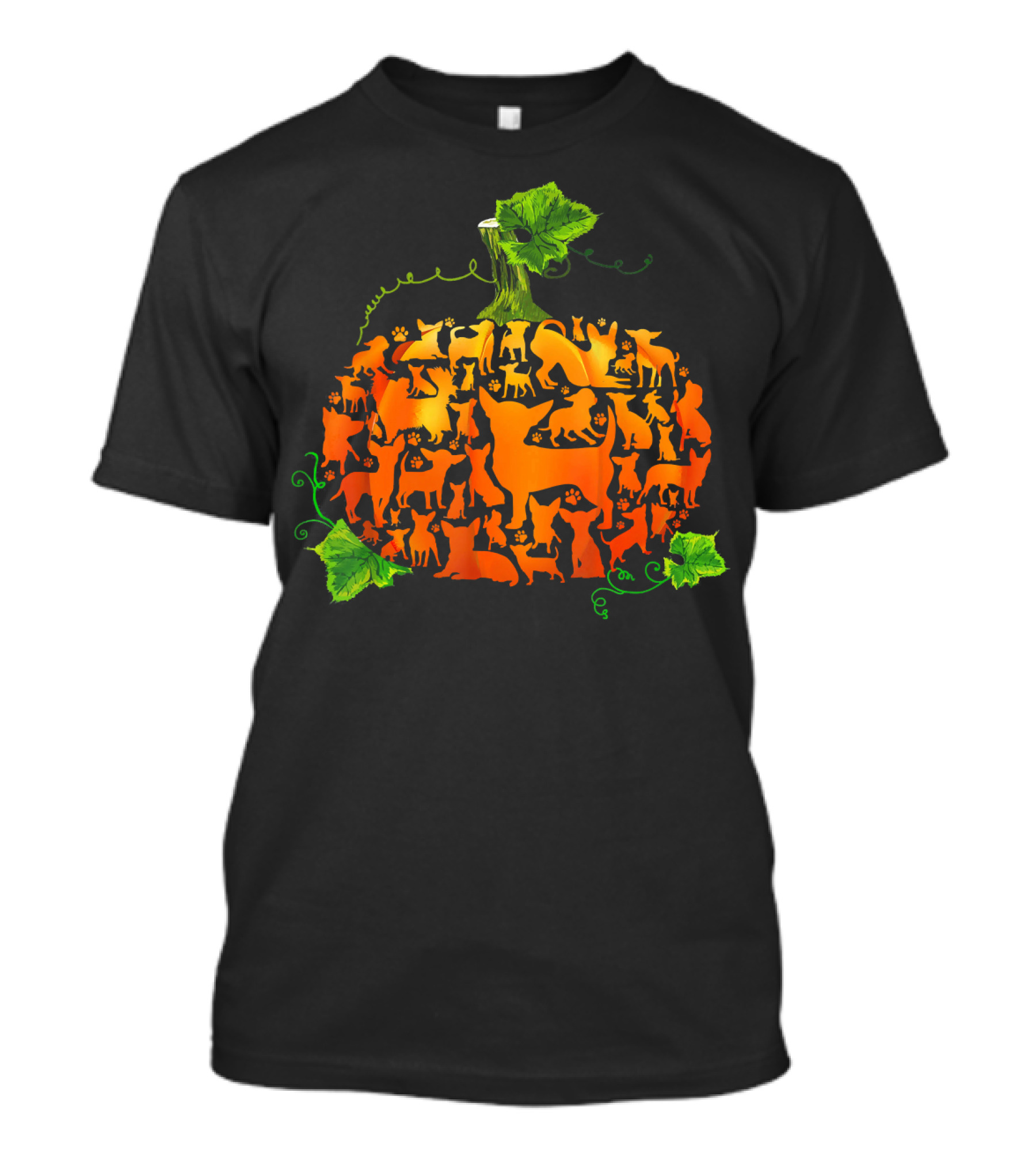 Pumpkin Chihuahua Dog Silhouette Collage T-Shirt