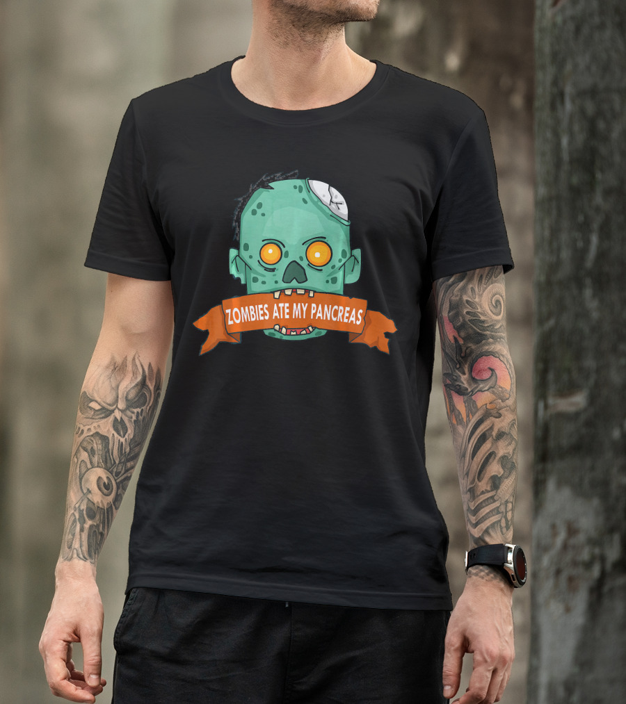 Zombies Ate My Pancreas Type 1 Diabetes Awareness Zombie Head T-Shirt