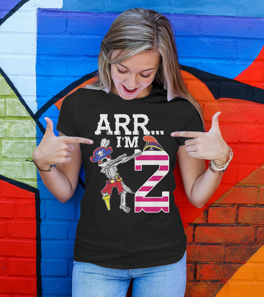 ARR Im 2 Pirate Skeleton Dab 2nd Birthday Party Kids T-Shirt