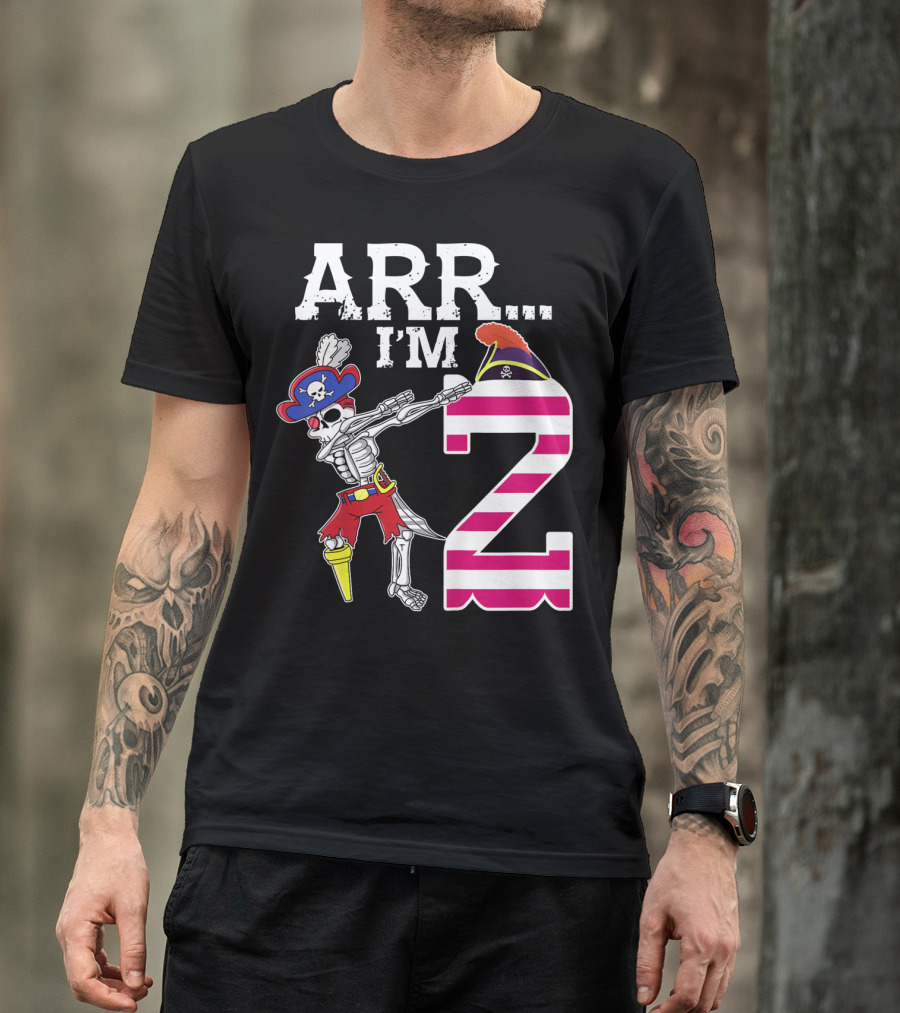 ARR Im 2 Pirate Skeleton Dab 2nd Birthday Party Kids T-Shirt