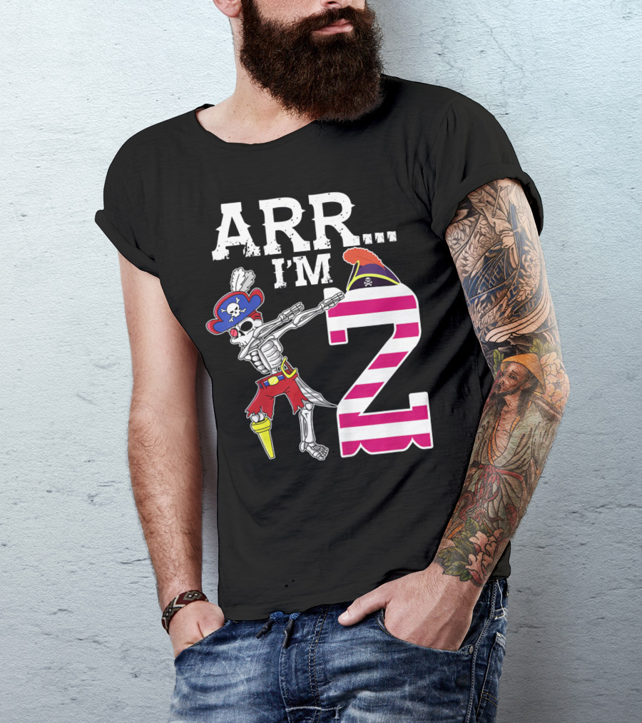 ARR Im 2 Pirate Skeleton Dab 2nd Birthday Party Kids T-Shirt