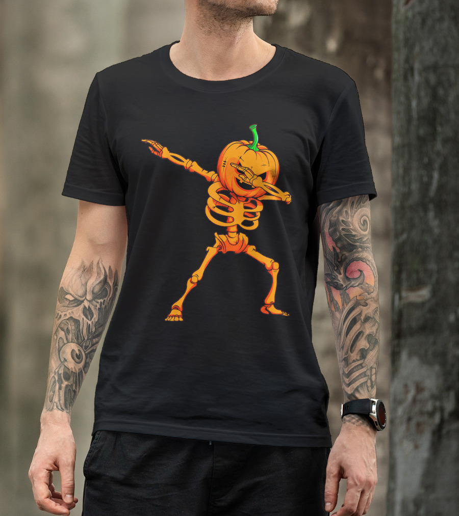 Dabbing Skeleton Pumpkin Halloween Dance T-Shirt