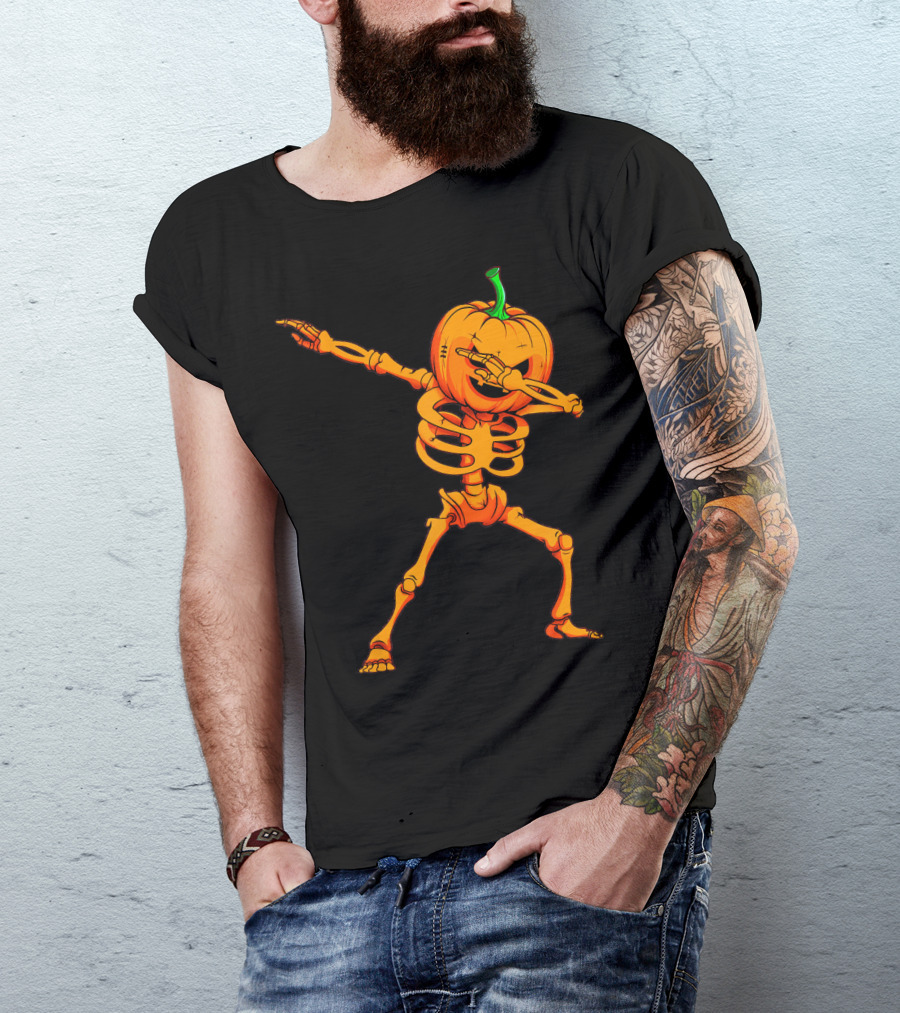 Dabbing Skeleton Pumpkin Halloween Dance T-Shirt