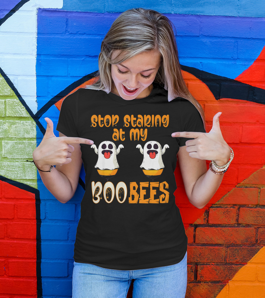 Stop Staring At My Boo Bees Ghosts With Pumpkins T-Shirt