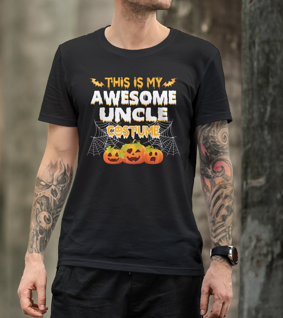 This Is My Awesome Uncle Costume Halloween Pumpkins Bats Cobwebs T-Shirt
