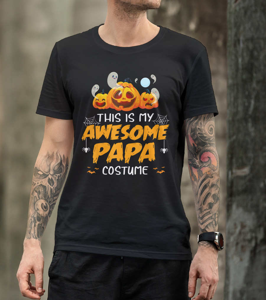 This Is My Awesome Papa Costume Funny Halloween Pumpkins Spiders Ghosts Bats T-Shirt