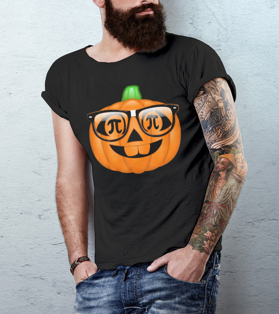 Pi Math Nerdy Pumpkin With Glasses Emoji T-Shirt