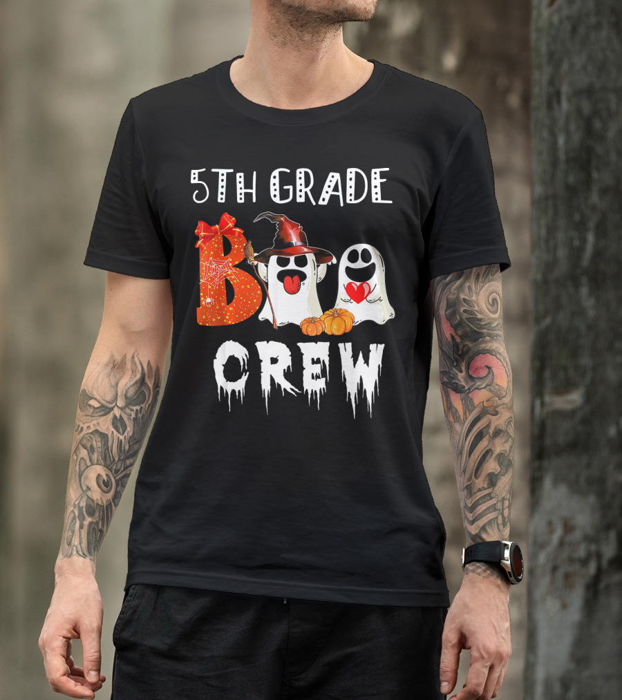 5Th Grade Boo Crew Halloween Ghosts With Witch Hat And Pumpkins T-Shirt