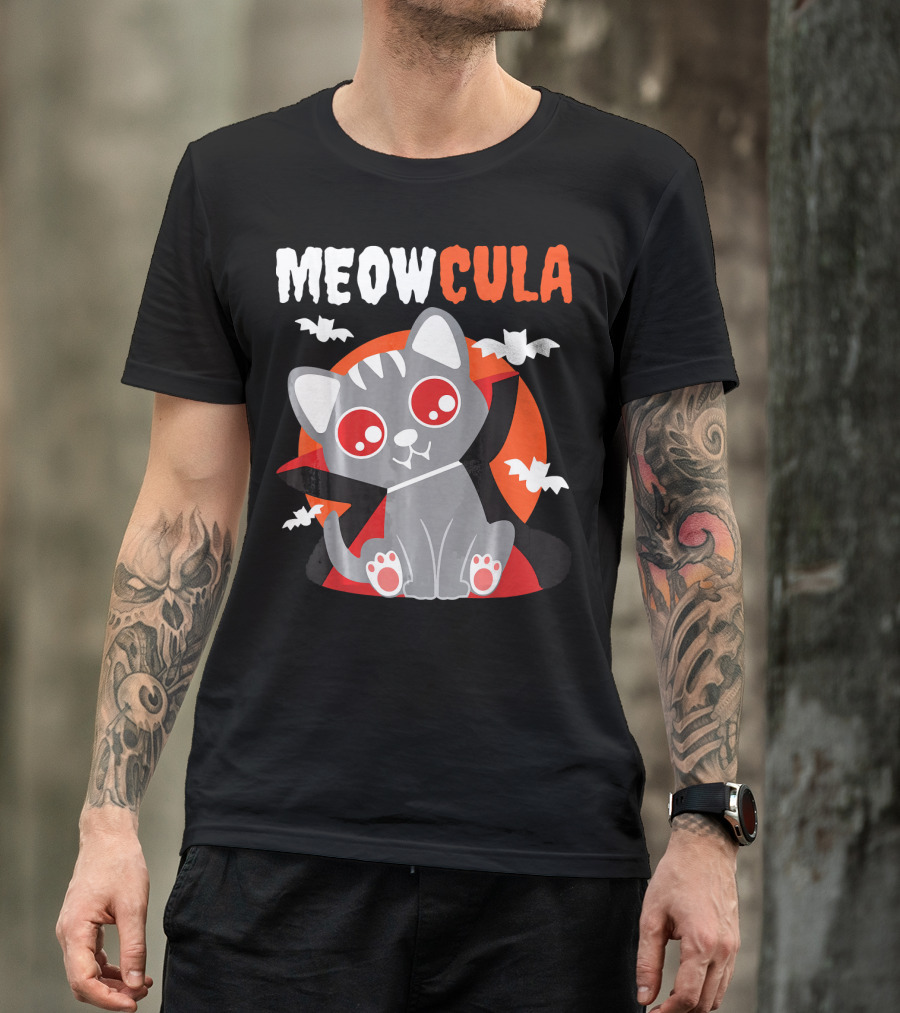 MEOWCULA Vampire Cat Halloween Dracula Bats T-Shirt