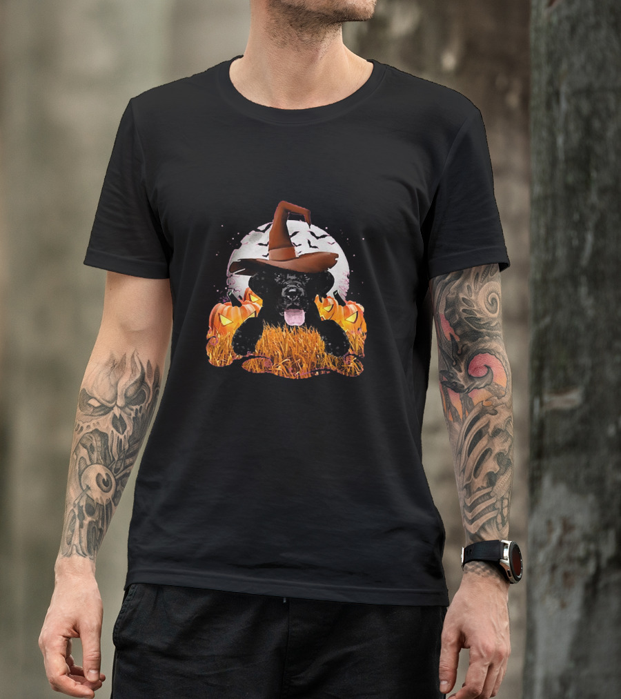 Happy Halloween Labrador Retriever Costume With Witch Hat And Pumpkins T-Shirt