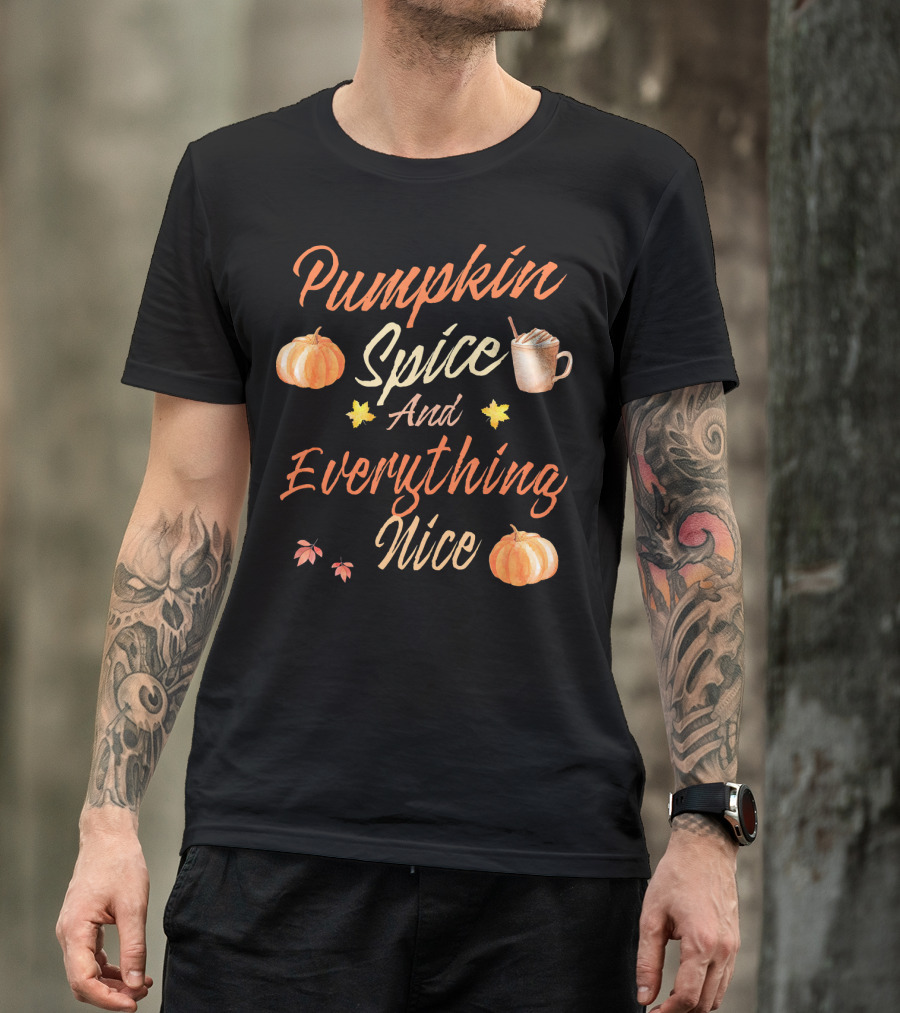 Pumpkin Spice And Everything Nice Autumn Pumpkins Leaves Coffee Cup T-Shirt