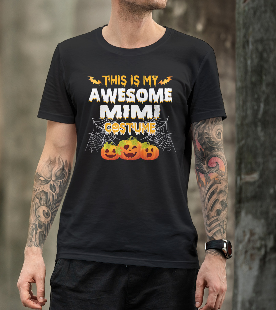 This Is My Awesome Mimi Costume Halloween Pumpkins Bats Spiderwebs T-Shirt