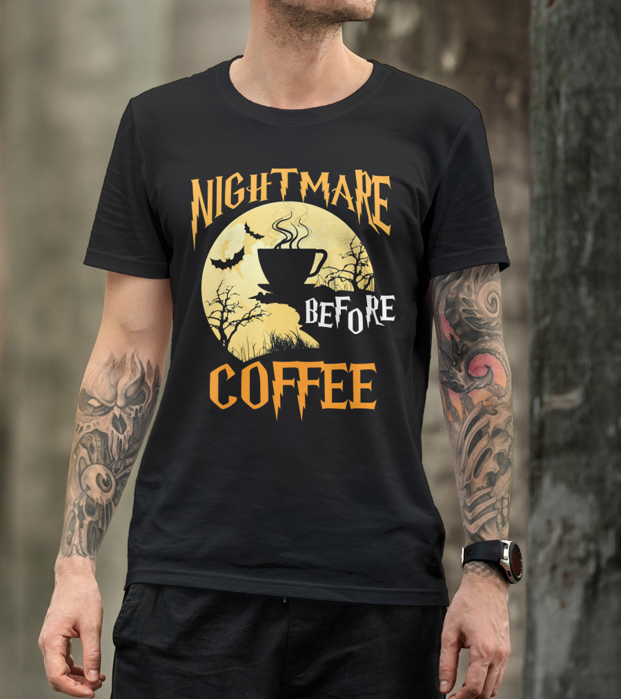 Nightmare Before Coffee Halloween Moon Bat And Tree T-Shirt