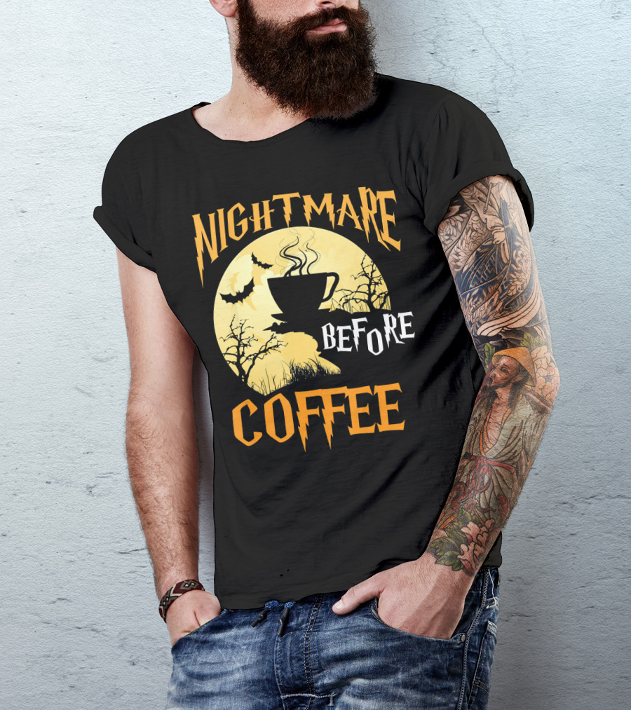 Nightmare Before Coffee Halloween Moon Bat And Tree T-Shirt