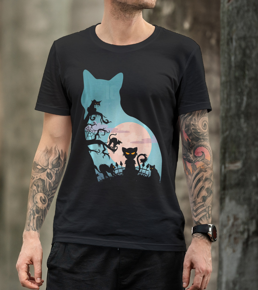 Scary Cat Lovers Halloween Creepy Moonlit T-Shirt