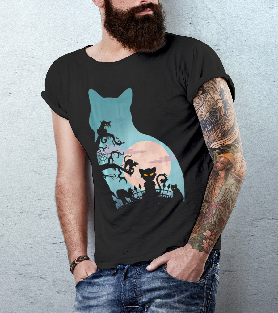 Scary Cat Lovers Halloween Creepy Moonlit T-Shirt