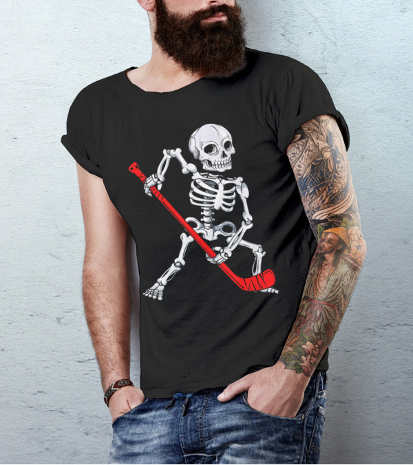 Skeleton Hockey Skeleton With Red Hockey Stick T-Shirt
