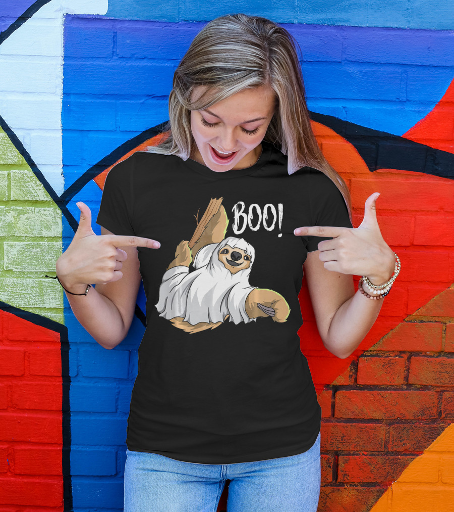 Boo Hanging Sloth Ghost Costume Funny Sloth T-Shirt