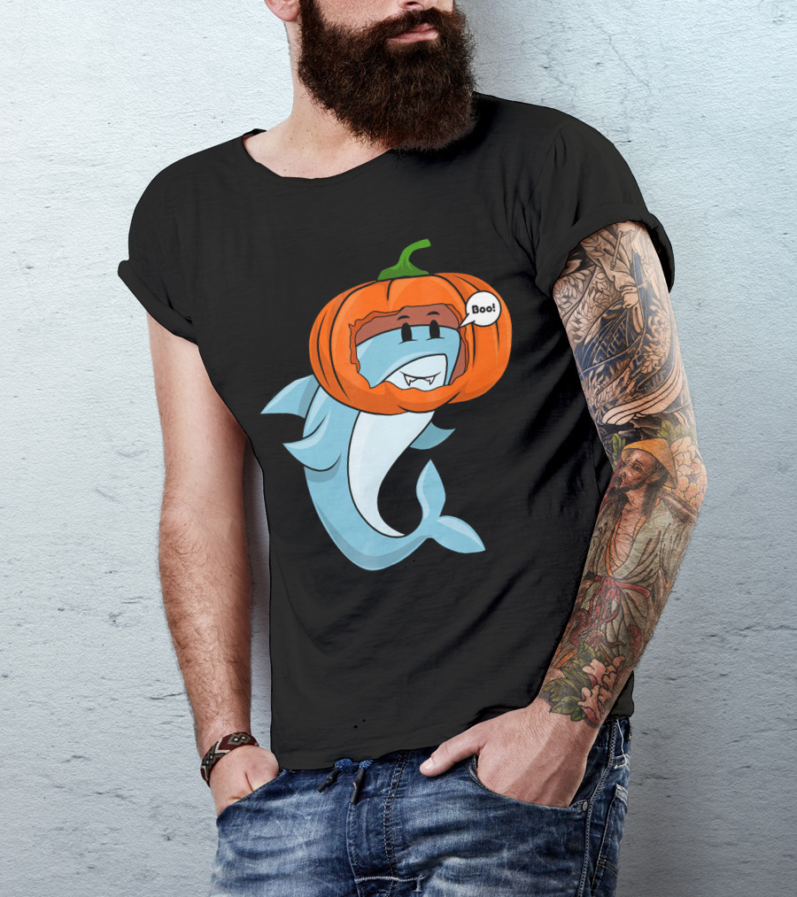 Halloween Boo Pumpkin Shark T-Shirt